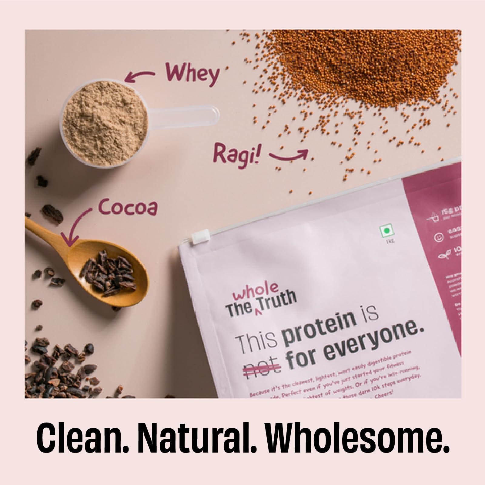 The Whole Truth The Whole Truth 15g Protein/Sachet | Pack of 7 Sachets | Light Cocoa | Protein For Everyone | Beginners Protein Powder | Clean, Light & Easy to Digest | No Artifical Flavours (210g)