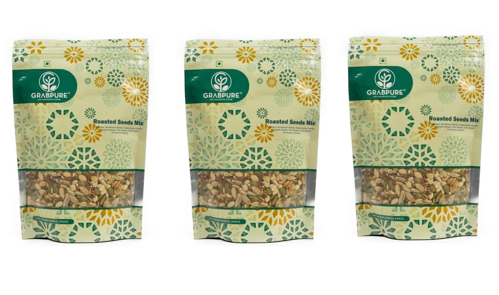 GRABPURE GRABPURE Roasted Seed Mix Dry Fruits Sunflower Seeds, Watermelon Seeds, Pumpkin Seeds, Flax Seeds, Chia Seeds, Sesame Seeds | 200g Each (Pack of 3)