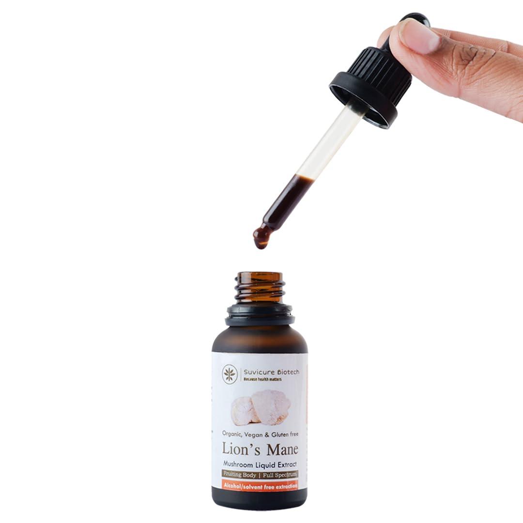 Suvicure Biotech Suvicure Biotech Lion\'s Mane Mushroom Liquid Extract - 30ml | Supports Cognitive Function, Focus, Mental Clarity, Mood, and Brain Health | Natural Herbal Supplement | 60 Servings
