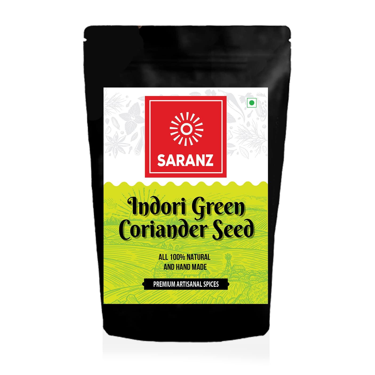 SARANZ SARANZ Indori Green Coriander Seeds, Indori Green Dhaniya, Sabut Dhania Indian Masala Natural and Handmade Premium Artisanal Spices with Rich & Strong Flavour 200 Grams