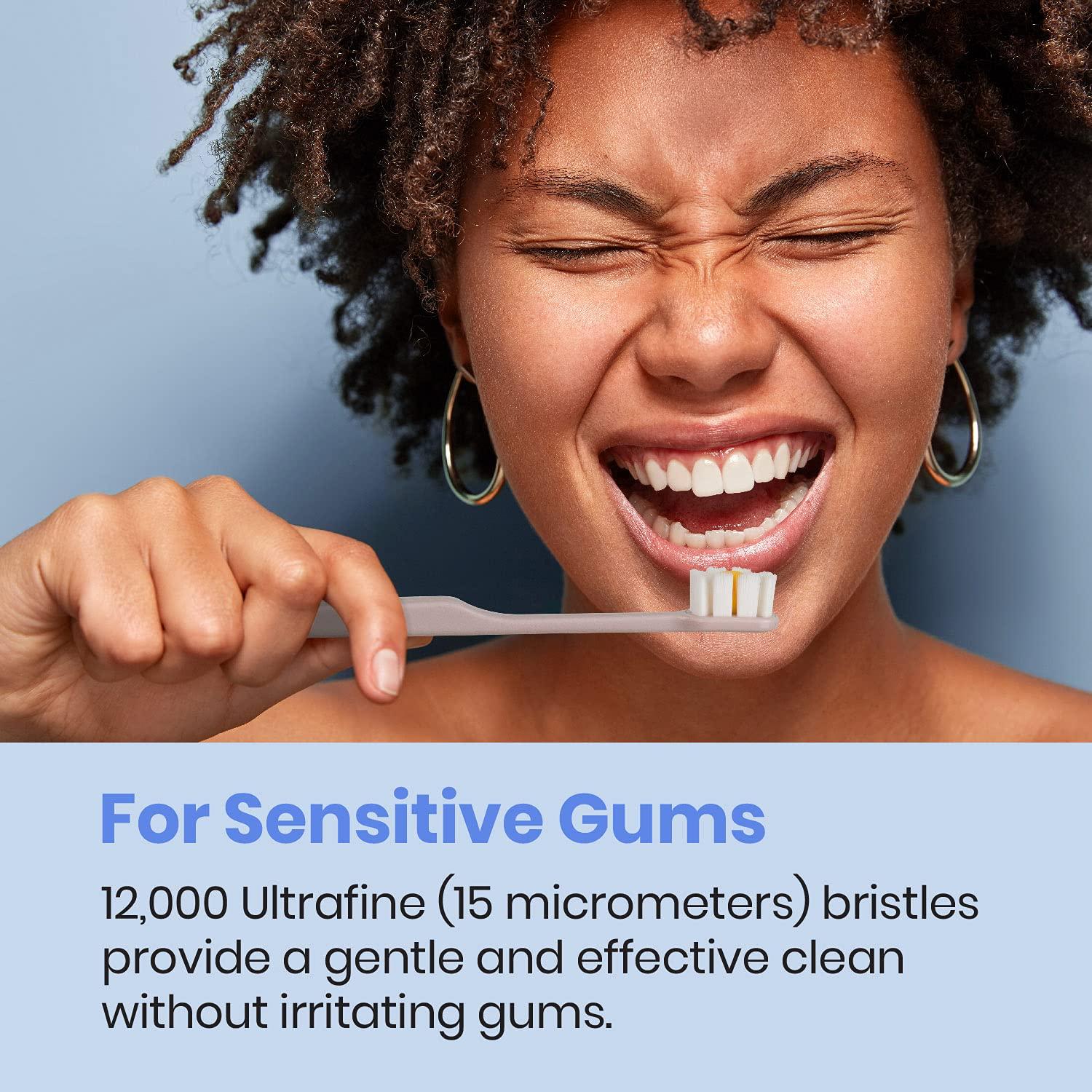 Lindo Lindo Polishing Toothbrush - for Sensitive Gums and Teeth, 12000+ Ultra Fine Bristles, Soft and Gentle, Deep Clean, Pack of 4