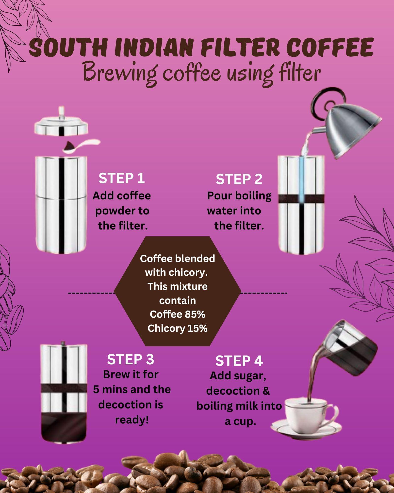 NICK OF TIME Nick of Time Traditional South Indian Chicory Filter Coffee Powder (85:15 Coffee Chicory Ratio) 100% Arabica AA Grade Dark Roast | Balanced Flavor & Aroma (500g|17.63 oz)
