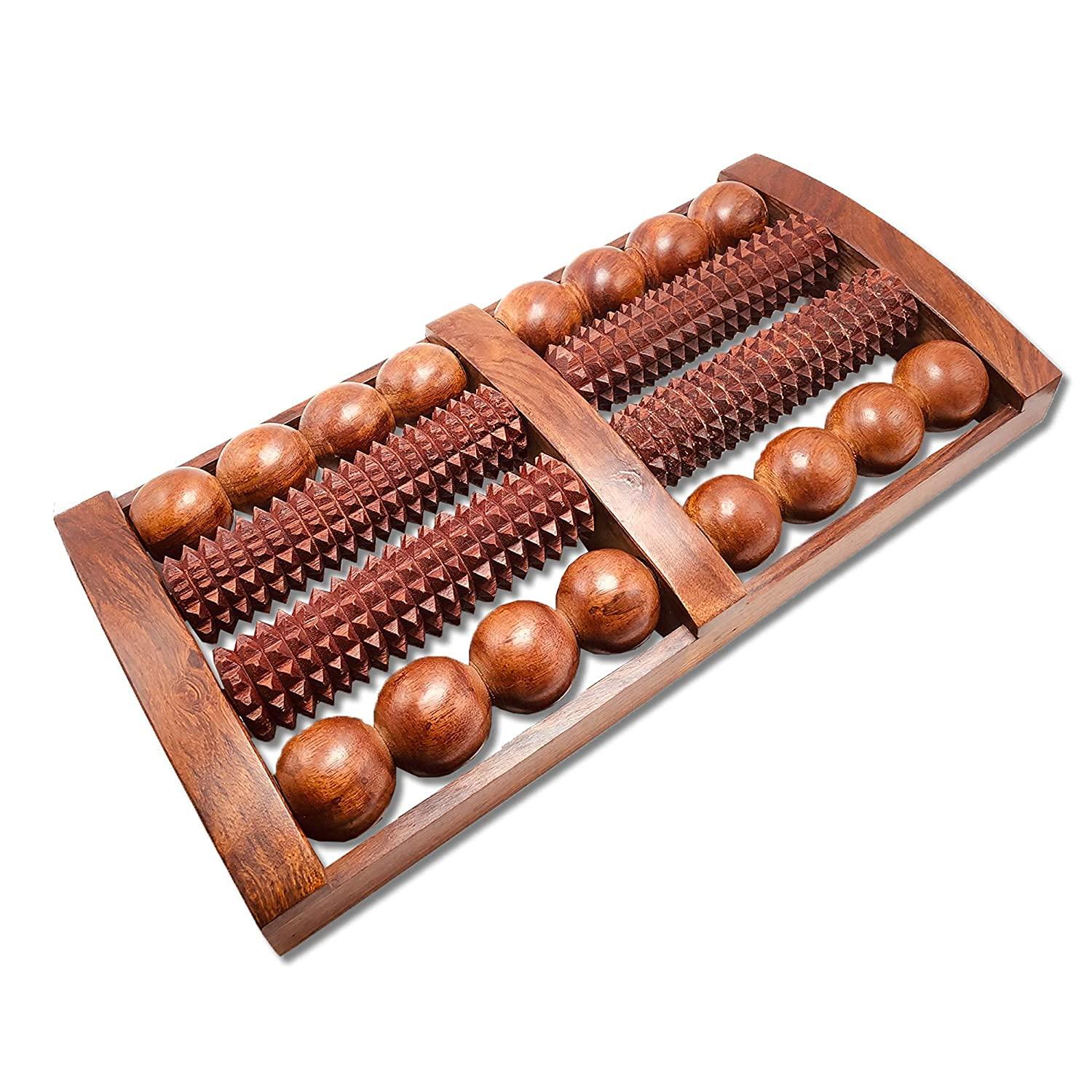 CraftsCollectionStore Crafts Collection Store Foot Wooden Massager with Multi Roller 13"| Rosewood Unisex Massager for Full Body Pain Relief | Relieves Muscle Pain | Gives Acupressure on Bottom of Foot