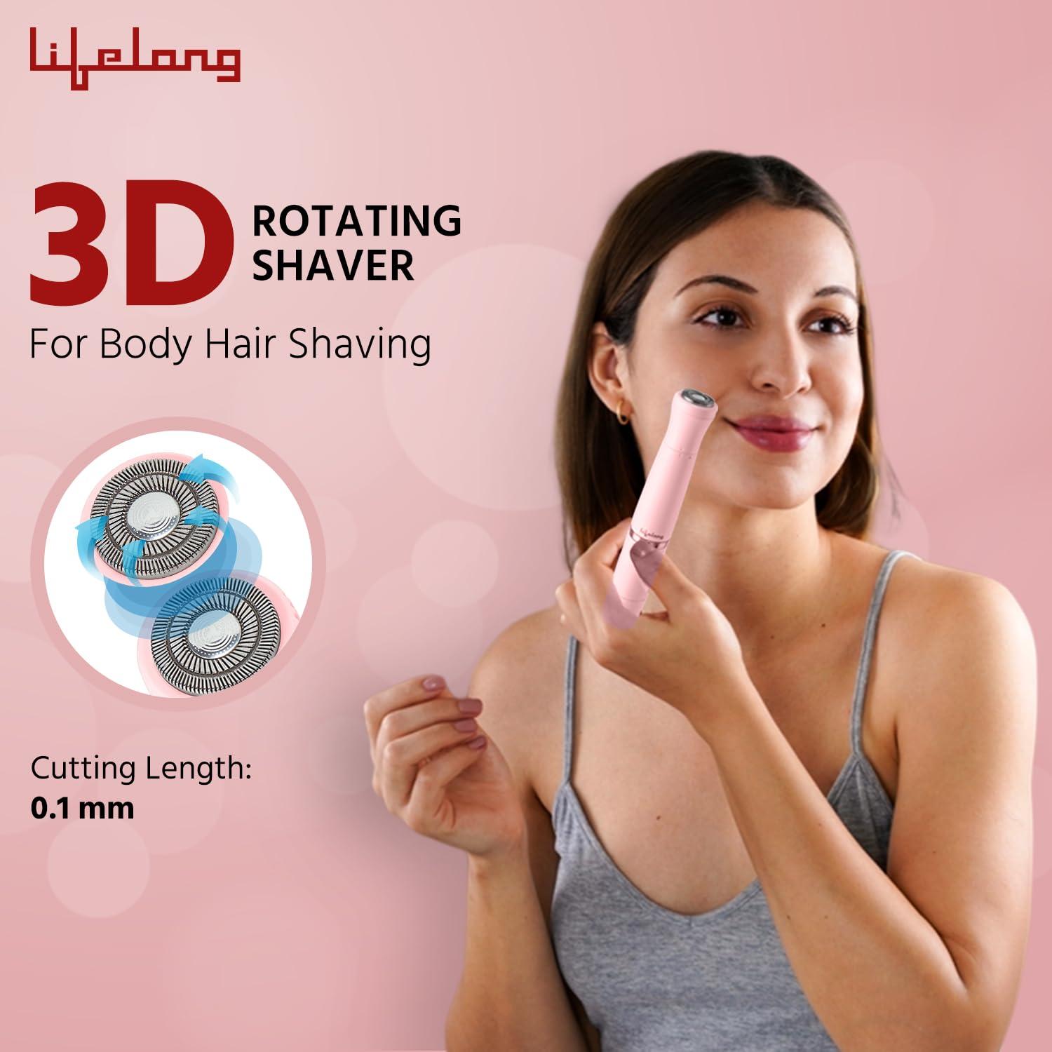 Lifelong Lifelong Rechargeable Body Hair Trimmer for Women | 1 Year Warranty | 4 in 1 Women Full Body Trimmer for Bikini, Face, Full Body, Nose, Ear, Eyebrow, Underarms Trimmer | 60 Minutes Runtime | Hair Removal Machine for Women (Pink)