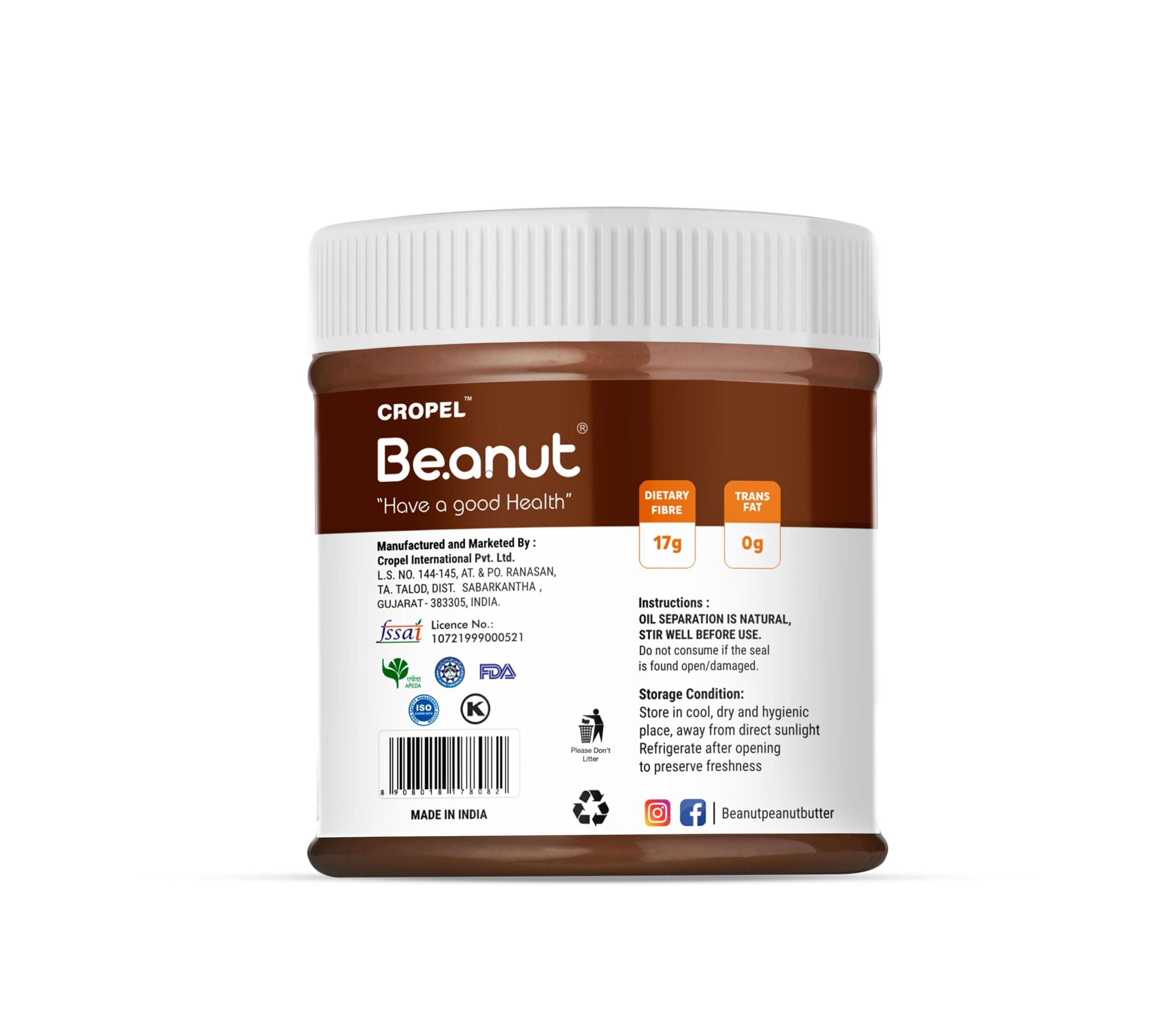 Beanut Beanut Chocolate Peanut Butter Creamy - 340gm | Classic Peanut Butter with Rich Fiber | Non-GMO, Gluten Free, Vegan & Cholesterol Free