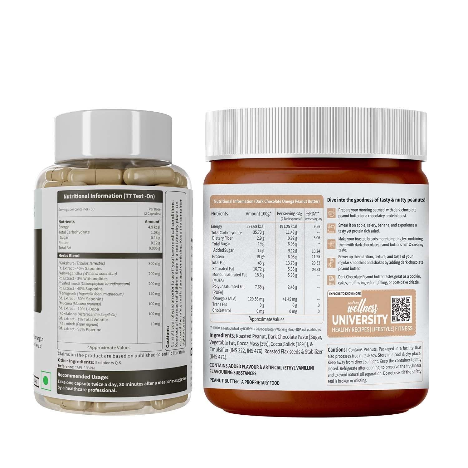 Neuherbs Neuherbs Ayurvedic T7 Test On [Approved by Ministry of AYUSH] For Men + Dark Chocolate Peanut Butter