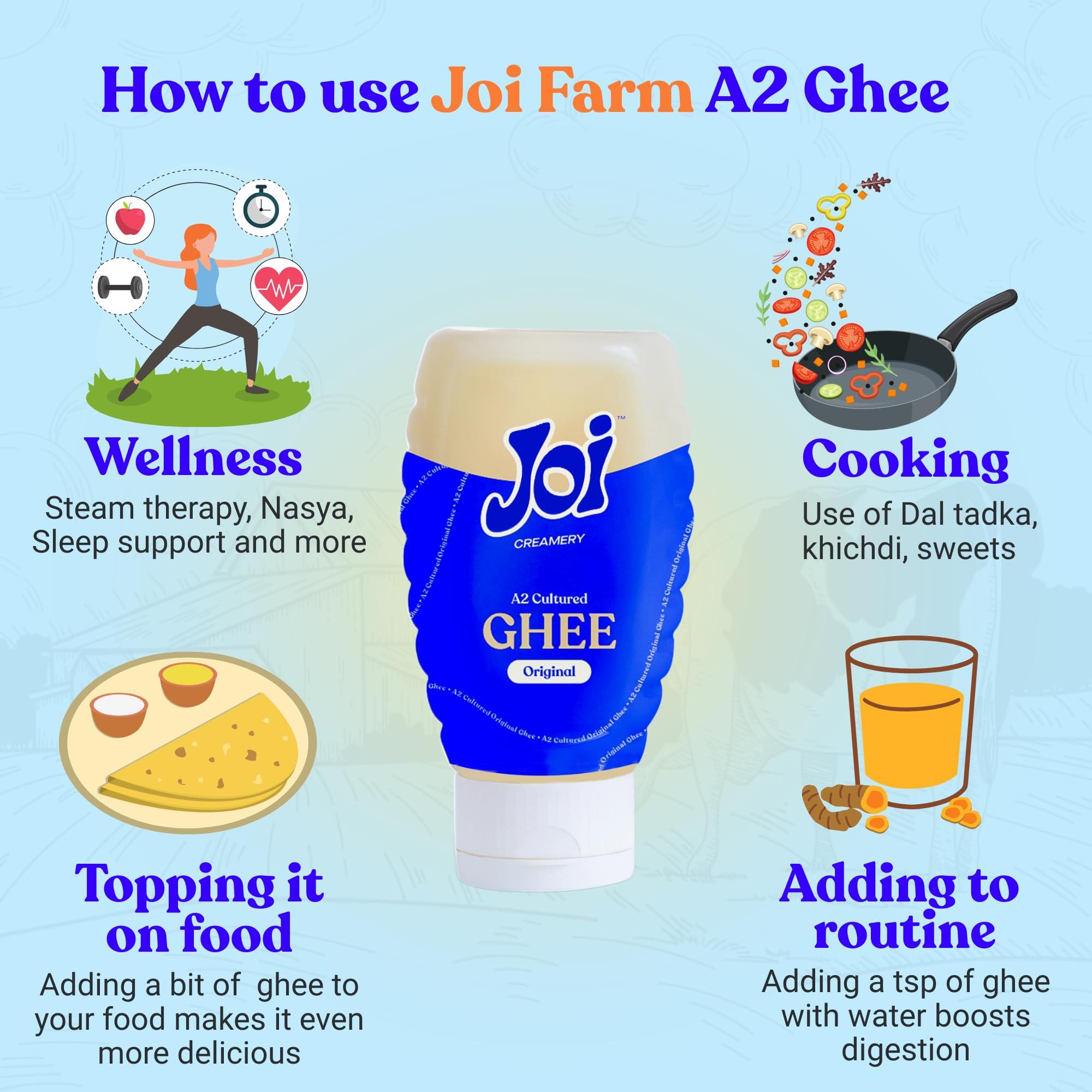 JOI JOI Farm Cultured A2 Cow Desi Ghee 200 Ml X 1 | Pure Ghee | Bilona Method | Certified, Farm-made, Healthy, Curd Churned & Non Adulterated