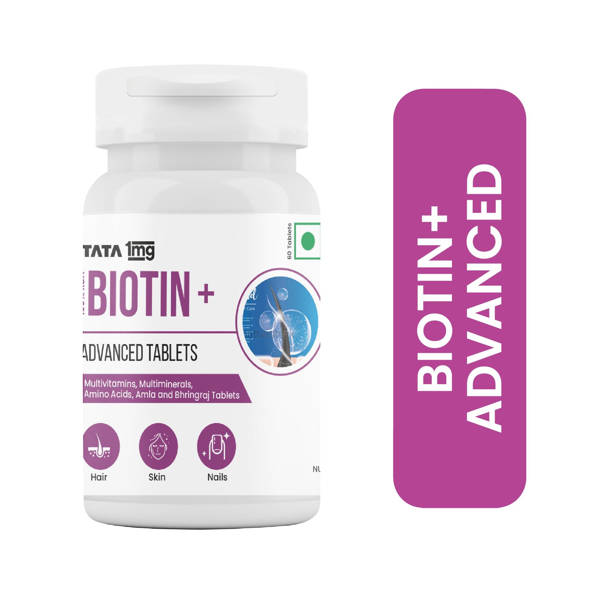 TATA 1MG Tata 1mg Biotin + Advanced Tablet,Supports Strong Hair, Skin And Nails (Pack Of 1, 60 Tablets)