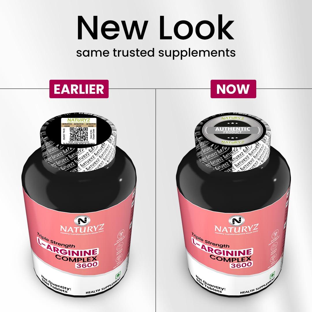 Naturyz NATURYZ Triple Strength 3600mg L-Arginine Complex | Bioactive form Arginine AKG & HCL for better absorption | Improves Pump & Performance | Ideal Pre-workout Supplement - 50 Tablets