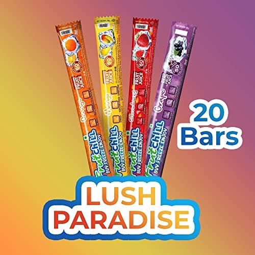 Fruitchill Fruitchill Freezer Juice bars | Lush Paradise variant | Orange | Grape | Mango | Strawberry | Box of 20 | Healthy and Fun | less than 60 calories | count 20 per box | pack of 1