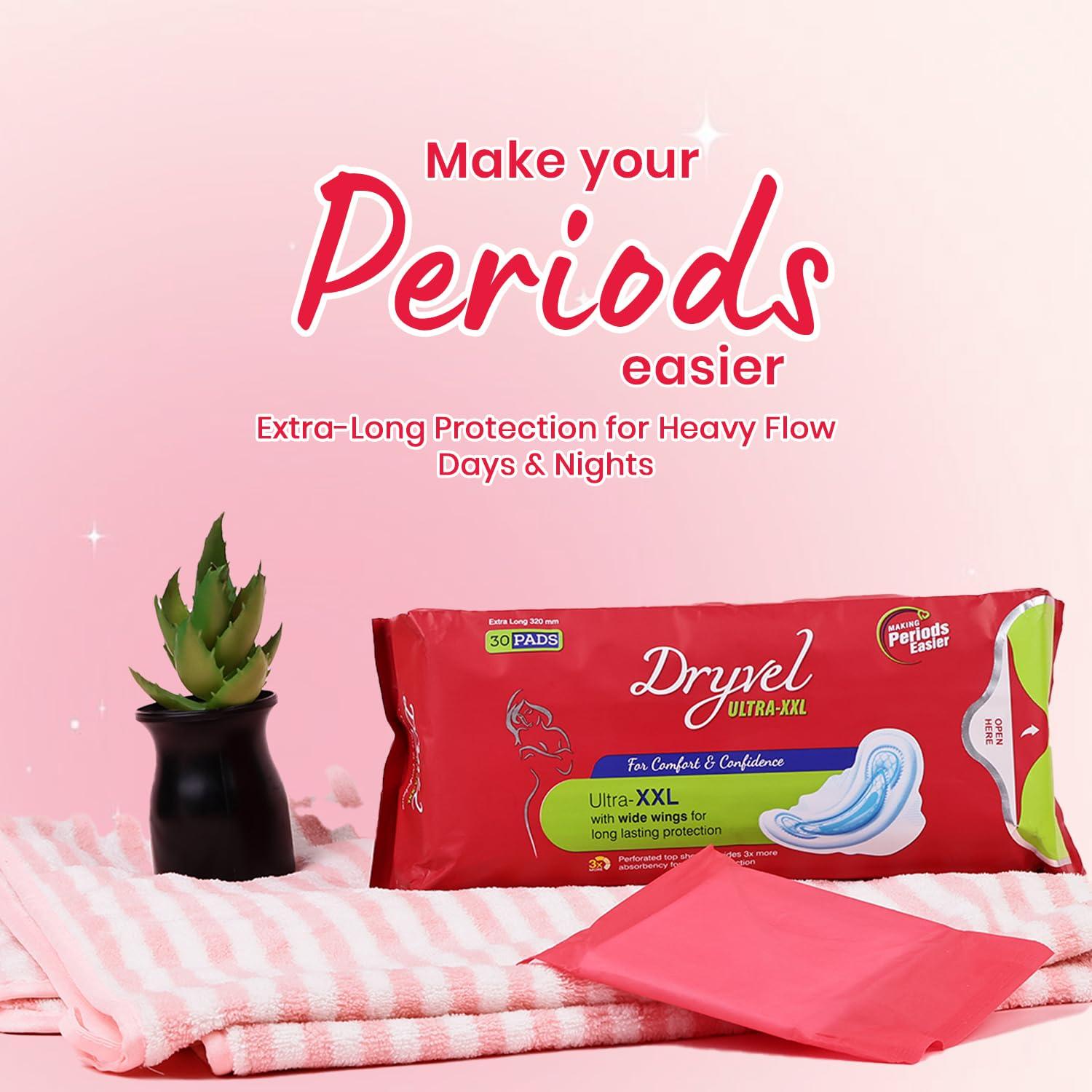 DRYVEL Dryvel | Ultra Sanitary Pads | Sanitary Napkins for Women | Sanitary Napkins with Wider Wings | Breathable Cotton Pads Sanitary Napkins | Pee Safe Sanitary Pads