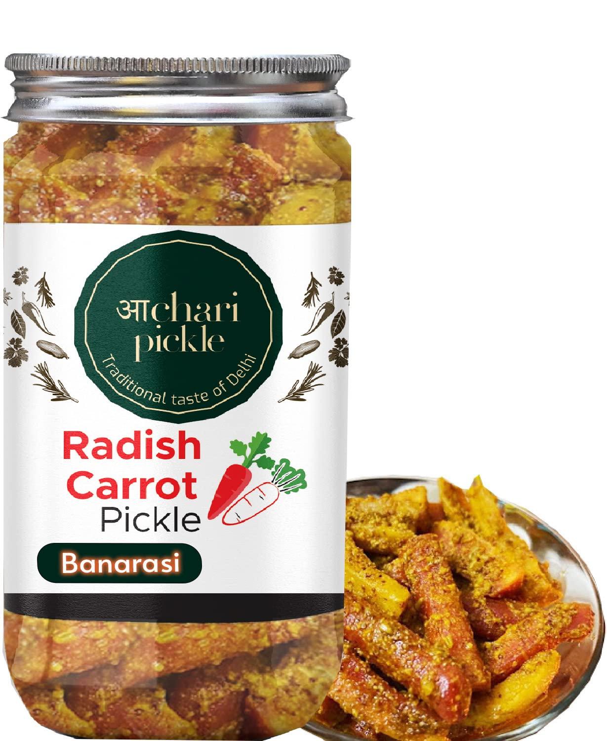 Achari Pickles Banarasi Carrot Radish Pickle, Home Made, Gajar Mooli ka Achar 400 GM I Taste Bhi Health Bhi I Homemade & Organic Pickle