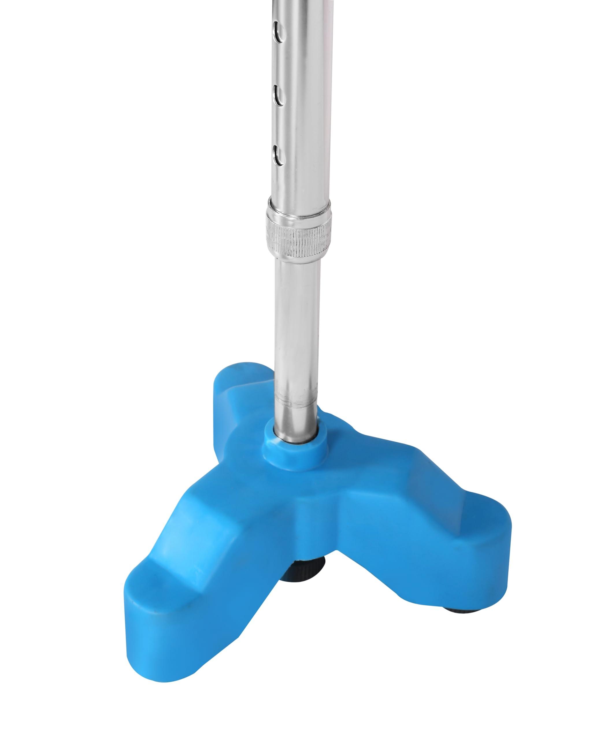 PHYSIQO PHYSIQO Quadripod ALUMINIUM Men/Women/Old People Walking Stick | For Elderly & those Physically Challenged |Lightweight | Height Adjustable walking stick with 3 Legs - Universal (Blue/Silver)