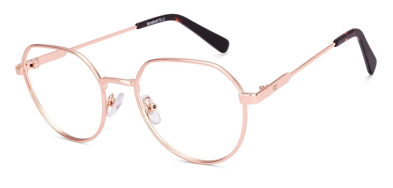 LENSKART BLU LENSKART BLU | Zero Power Blue Cut Computer Glasses | Anti Glare, Lightweight & Blocks Harmful Rays | UV Protection Specs | Gold | Men & Women | Medium | LB E17494