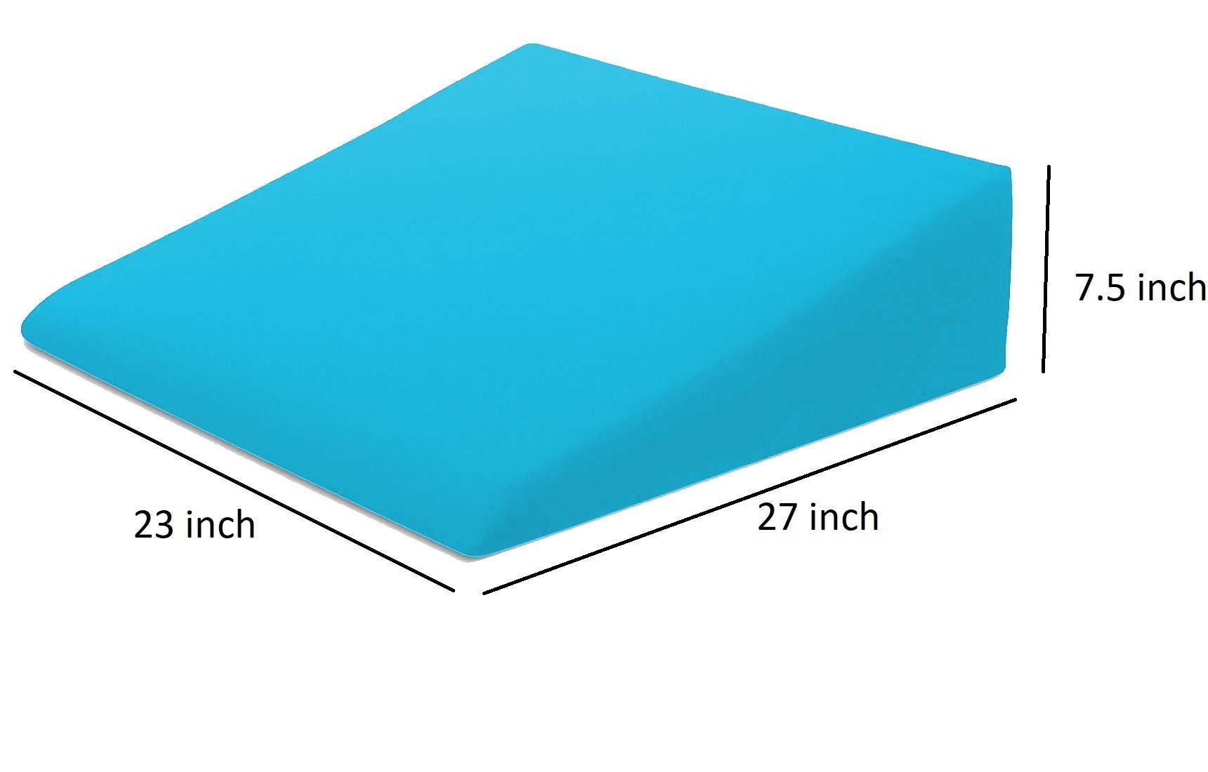 PUM PUM PumPum PU Foam Bed Wedge Pillow Reduce Back Pain, Snoring, Acid Reflux & Respiratory Problems Ideal for Sleeping, Reading, Rest or Elevation Breathable and Washable Cover,Sky Blue