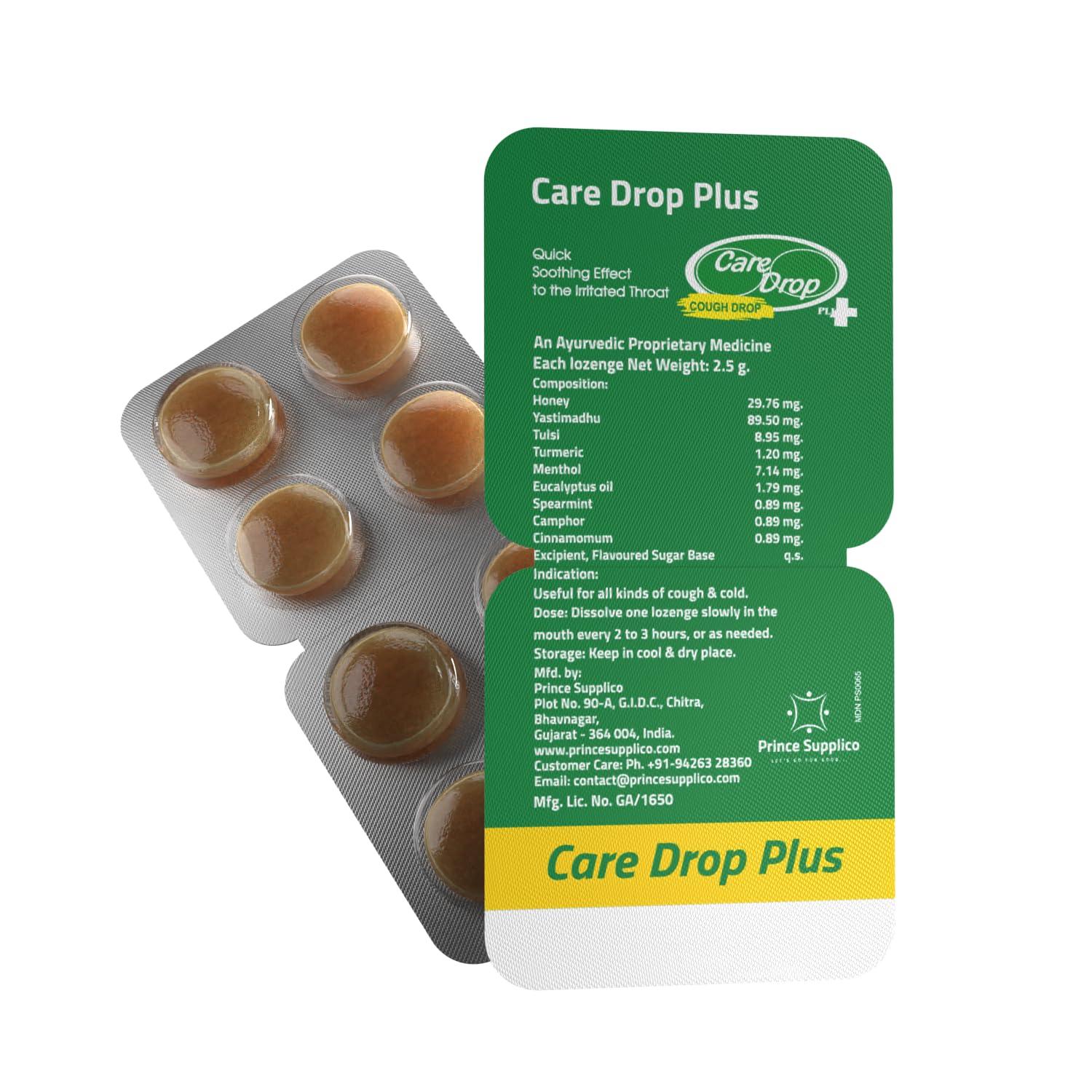 CareDrop Care Drop Plus Multi Herb Ayurvedic Lozenges I 40 Lozenges, Relieves cough I Soothes the throat, (8 Tablets, Pack of 5)