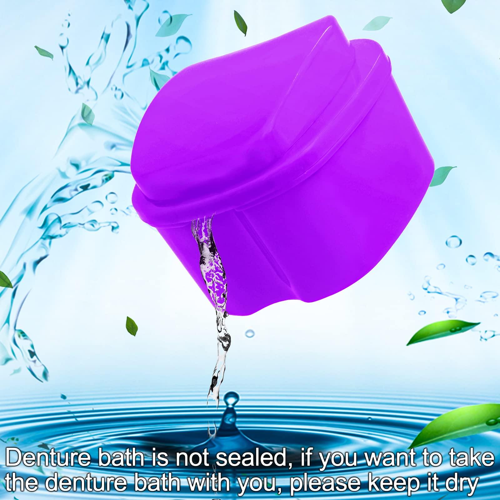 Keedolla 2 Pack Denture Case Dental Mouthguard Case, Denture Bath Box Cleaning with Brush, Strainer Basket and Lid Waterproof - Purple and Blue