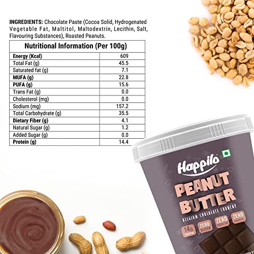 Happilo Happilo Belgium Chocolate Peanut Butter Crunchy 500g, Protein Rich, Roasted Peanuts, No Added Sugar
