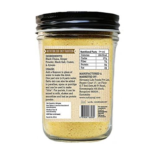 NUTTY YOGI Nutty Yogi Sattu - Indian Protein Mix I Roasted Black Gram Flour I Pure Sattu Atta I 100% Vegan, Nutritious, High Fibre, Healthy I Mix with Wheat Flour to Make chapatis I 100gm (Pack of 4)