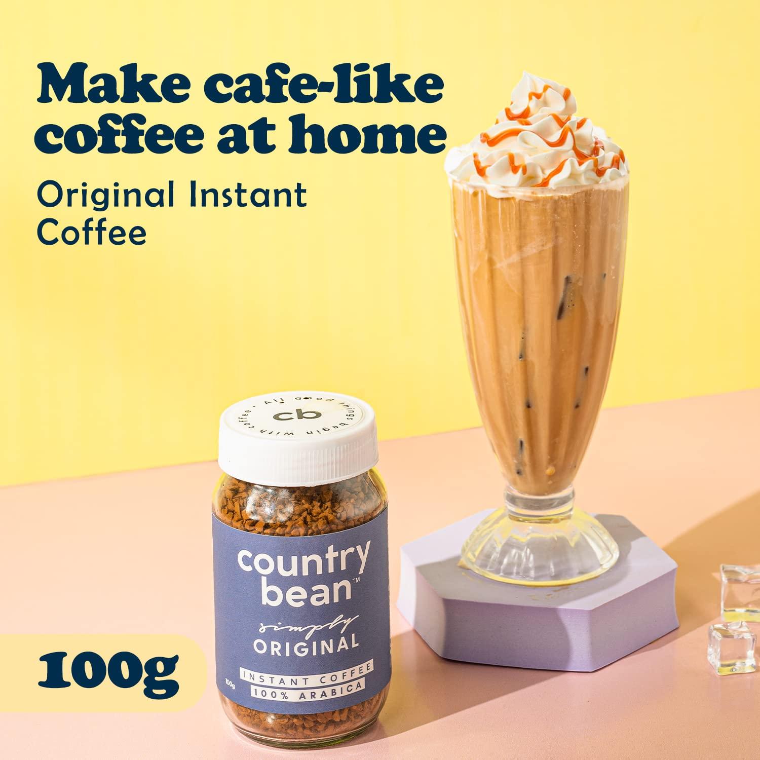 Country Bean Country Bean Original (Non-Flavoured) Instant Coffee Powder 100 Gram | Arabica, Freeze-Dried Coffee | No Added Sugar | Makes 50 Cups - Jar