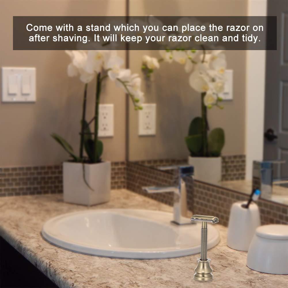 Qnotici Double-Edged Safety Razor with Long Handle & Razor Holder Butterfly Open Razor Clean Shaving Razor for Men