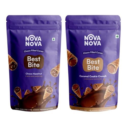 NOVANOVA NOVANOVA Best Bite Choco Filled Cones | Choco Hazelnut & Cookie Buttercream - Assorted Pack Of 2| 100% Eggless | No Added Preservatives (100 Gram)