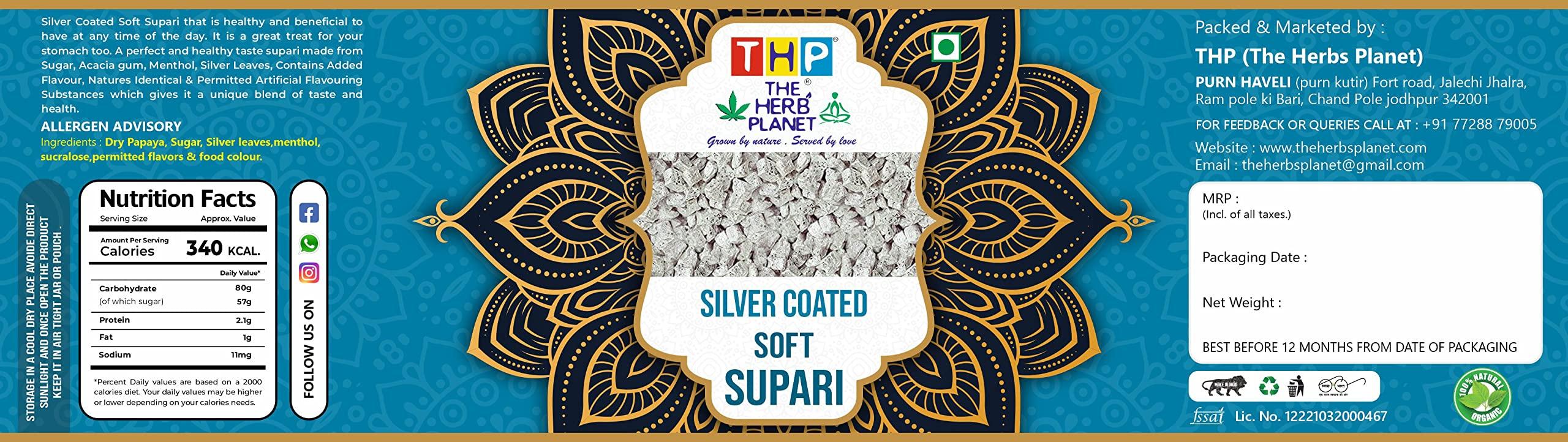 THE HERB PLANET THE HERB PLANETSilver Coated Supari 400 Grams Sweet Supari silver coated soft supari Digestive Mouth Freshener [Jar Pack]