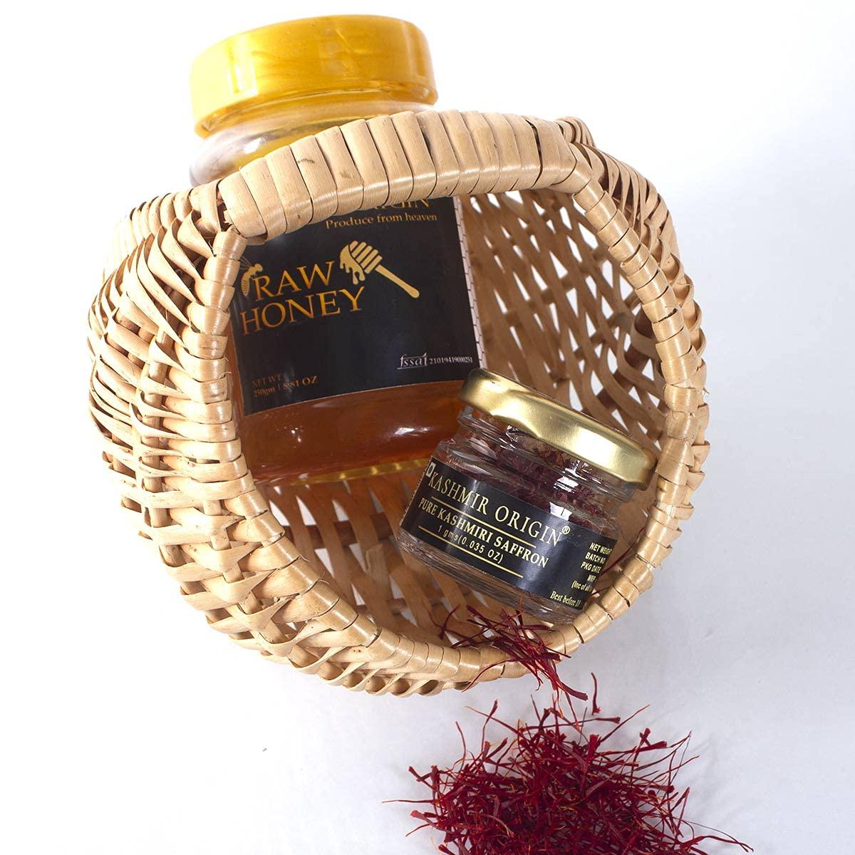 Kashmir Origin Honey Saffron: Nature's Finest Collection Basket