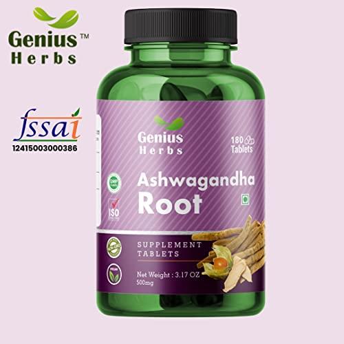 Genius Herbs Genius Herbs Ashwagandha Root Tablets - Stress Relief/Improves Muscle 500mg (180 Tablets) | 30 days Supply