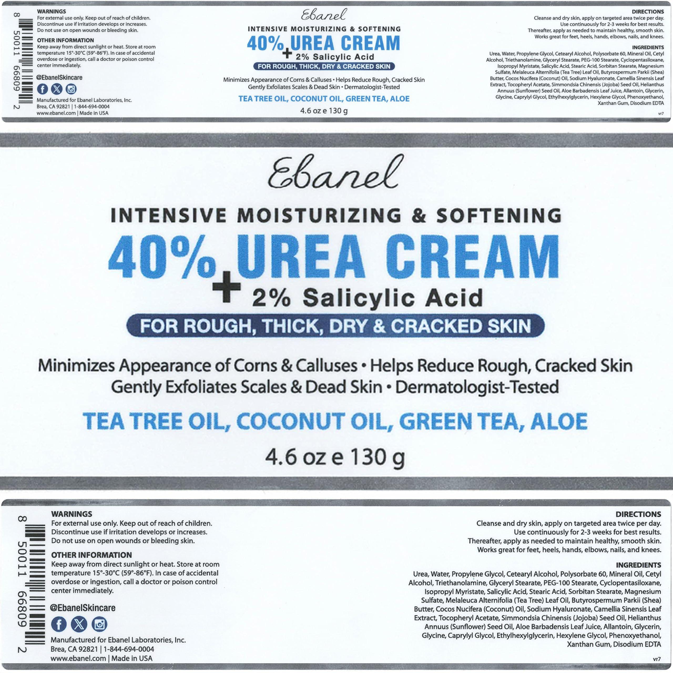 Ebanel Ebanel Urea Cream 40% Plus Salicylic Acid 4.6 Oz, Callus Remover Hand Cream Foot Cream For Dry Cracked Feet, Hands, Heels, Knees, Intensive Moisturizes & Softens Skin, Exfoliates Dead Skin