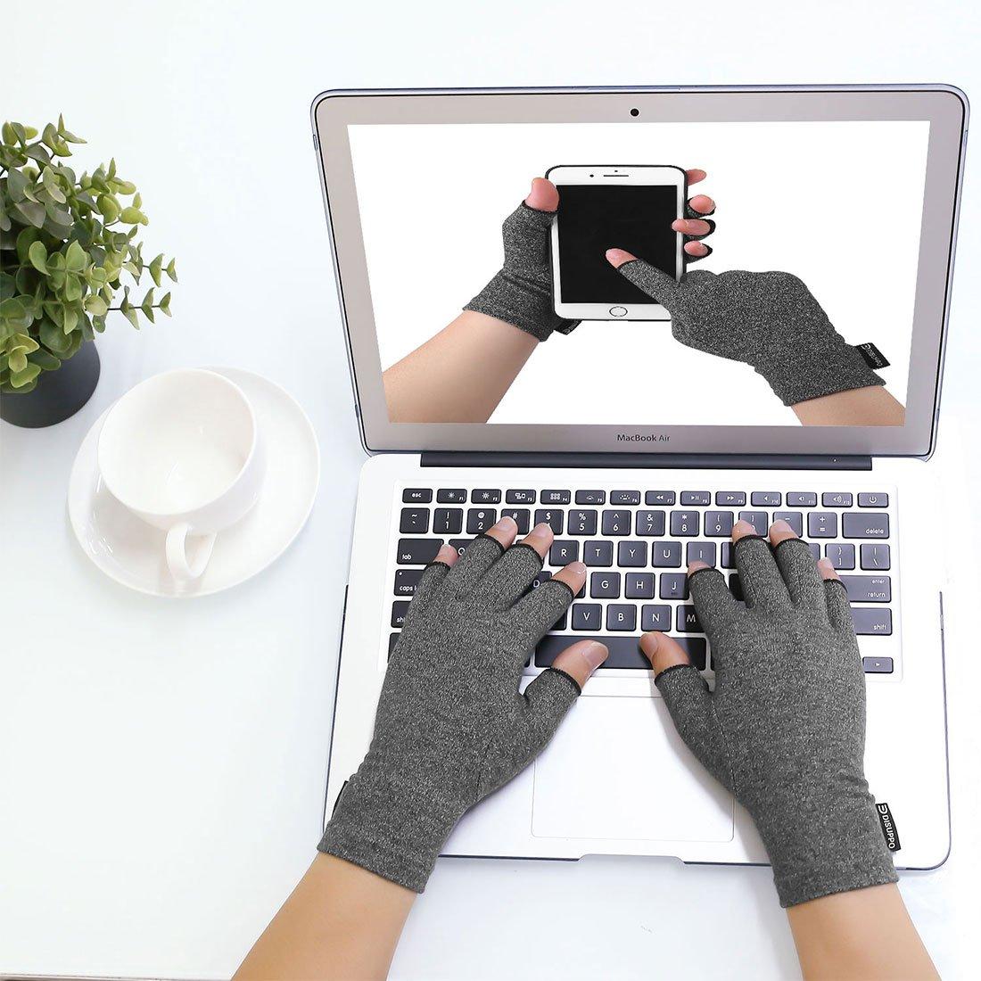 DISUPPO Arthritis Compression Gloves Relieve Pain from Rheumatoid, RSI,Carpal Tunnel, Hand Gloves Fingerless for Computer Typing and Dailywork, Support For Hands And Joints by DISUPPO (Medium Gray)