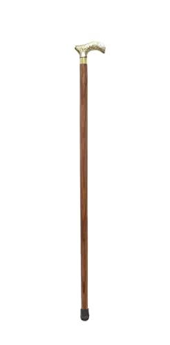 NavaFresh Basics Rana, Handmade Wooden Canes and Walking Sticks with Floral Leaf Brass (Kashmiri) Handle for Men (Brown, 36 Inches)