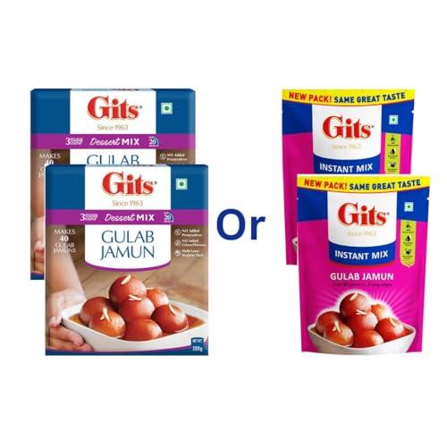 Gits Gits Instant Gulab Jamun Dessert Mix, Makes 40 per Pack, Pure Veg, Delicious Indian Dessert and Mithai, 400g (Pack of 2, 200g Each), White