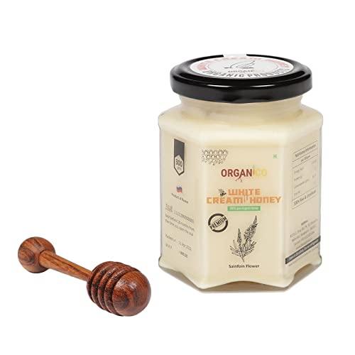 Organico Organico Honey Pure Delicious Sweet Russia White Cream Honey Viscous Liquid Food Unprocessed Raw Natural Honey Golden in Color in Glass Jar 300 gm