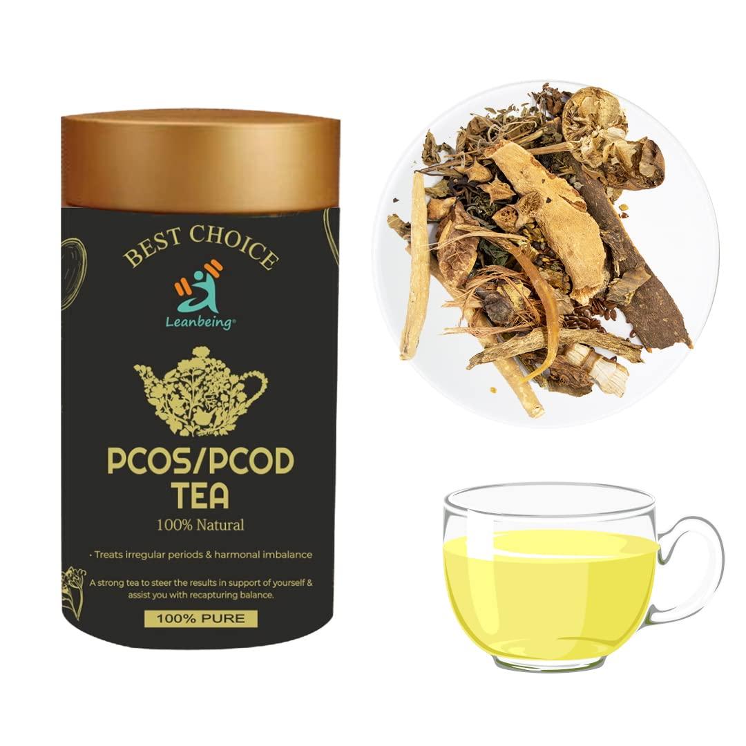 LEANBEING Leanbeing- PCOS & PCOD Tea 100g | With Goodness of St John wort, Spearmint, Shatavari, Chasteberry, Raspberry leaves, Aloevera leaves etc | Helps with facial hair & acne due to hormonal imbalance