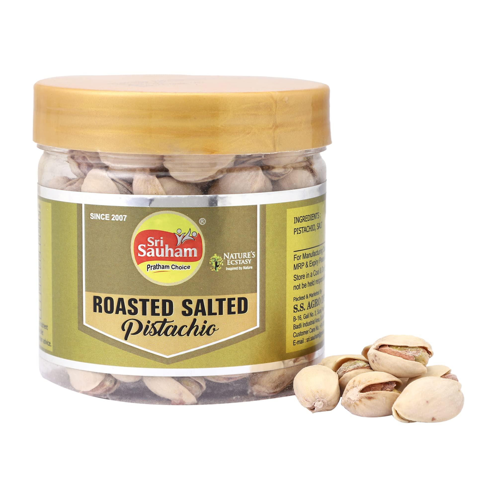 SRI SAUHAM Sri Sauham Pistachios Dry Fruits - Premium Green Pista Nuts - 150gm Packet of Whole Plain Roasted Pistachio Kernels - Unsalted With Shell, Nutty, Raw, Salt-Free - Value Pack