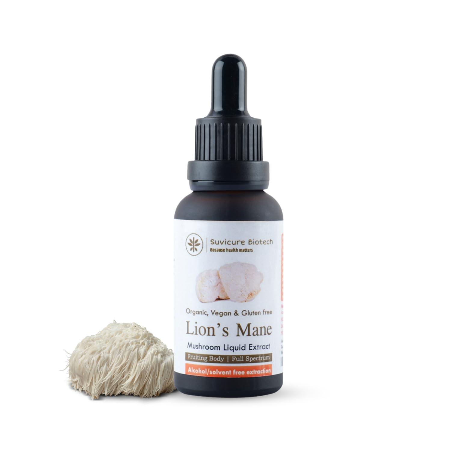 Suvicure Biotech Suvicure Biotech Lion\'s Mane Mushroom Liquid Extract - 30ml | Supports Cognitive Function, Focus, Mental Clarity, Mood, and Brain Health | Natural Herbal Supplement | 60 Servings