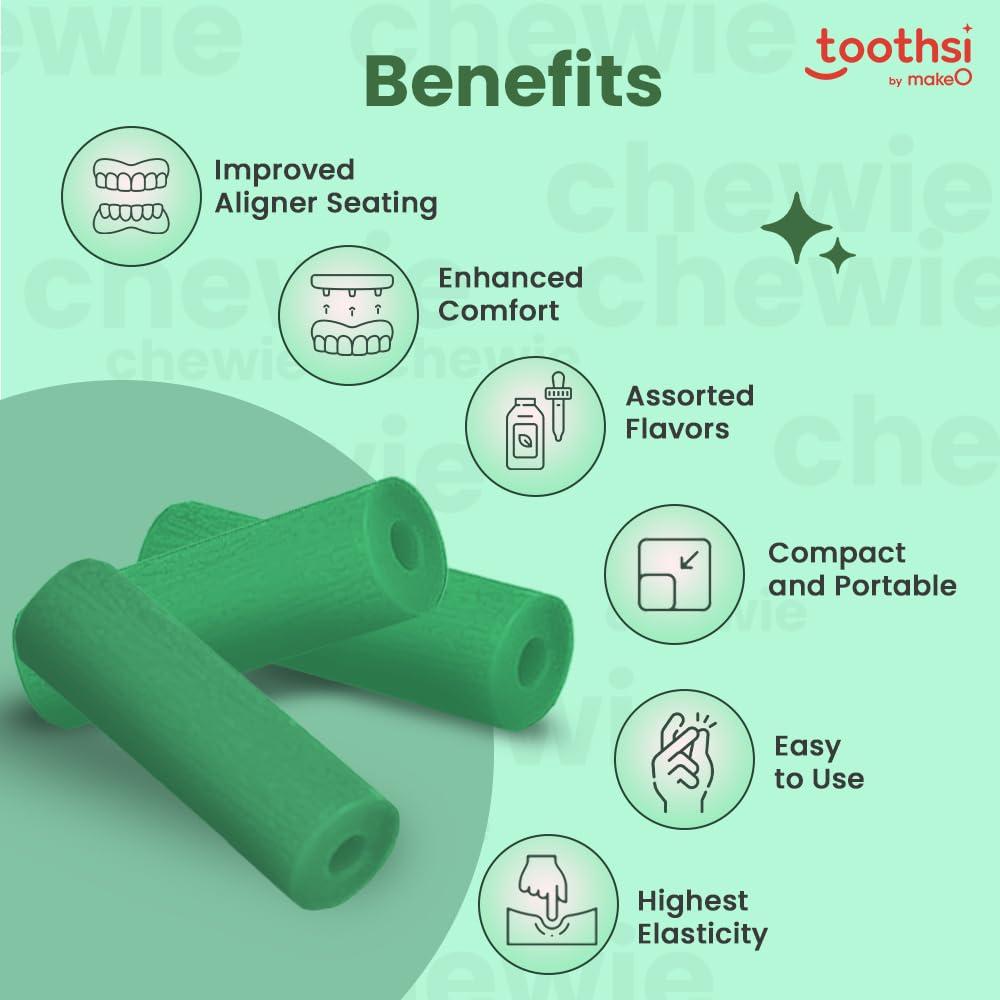 Toothsi Toothsi Chewie Aligner | Mint Flavored Aligner Tray Seaters | 2cm | Chewie for Aligners | Styrene Copolymer Material - Soft Plastic | Soft & Reusable Aligner Chewies | Safe, Hygienic & Easy to Use