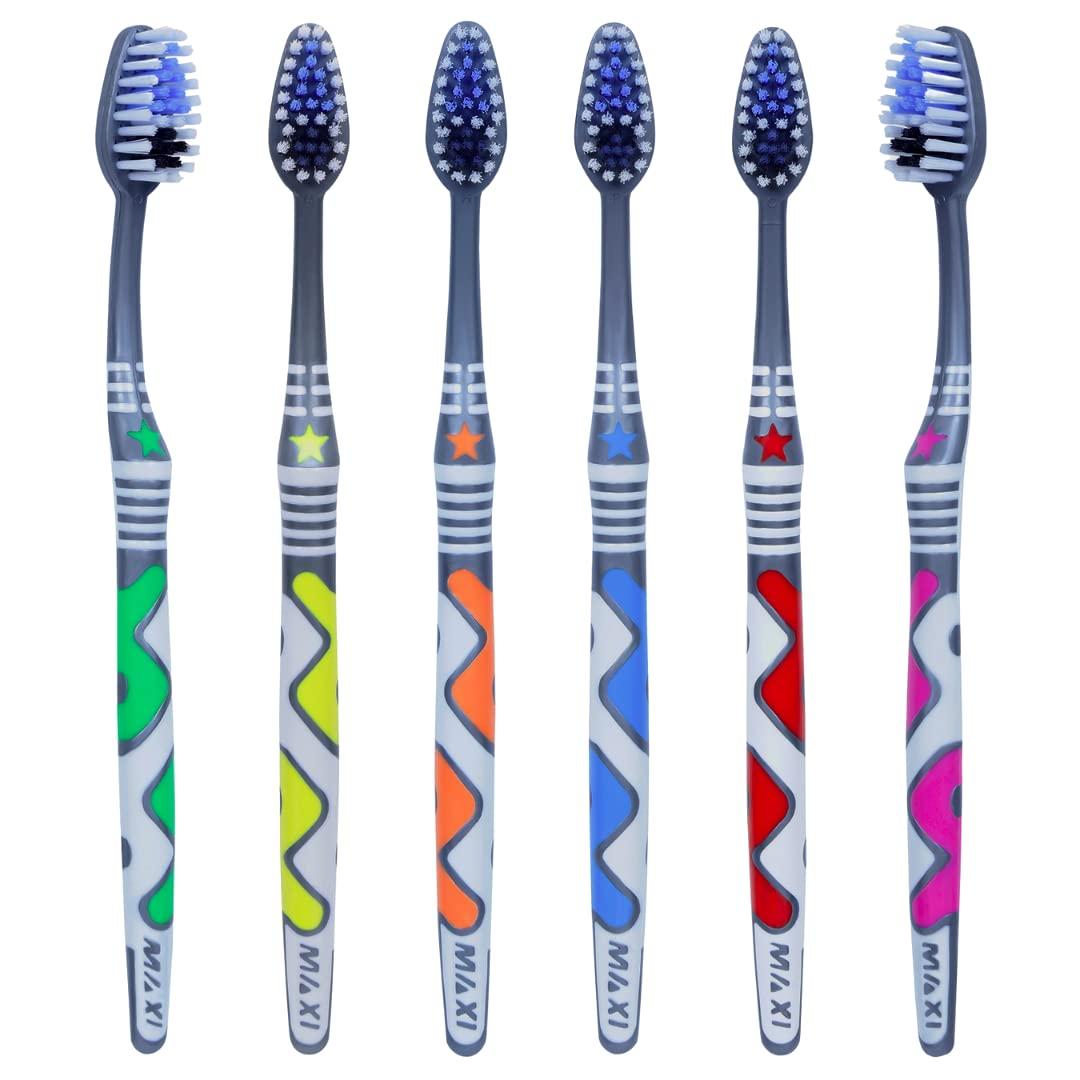Maxi MAXI Zebra Soft Bristles Toothbrush with anti-bacterial container, Travel pack, Multicolor, Pack of 12