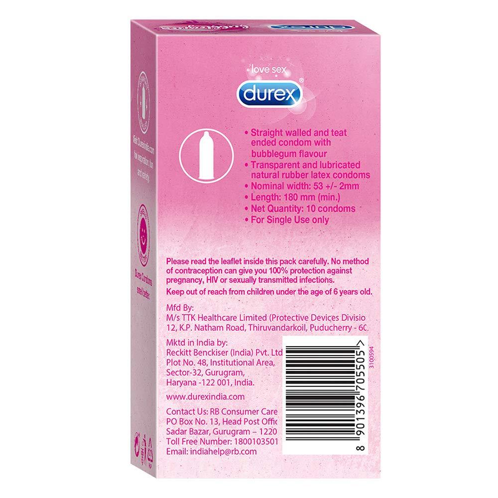Durex Durex Bubblegum Flavoured Condoms for Men - 10 Count |Suitable for use with lubes & toys