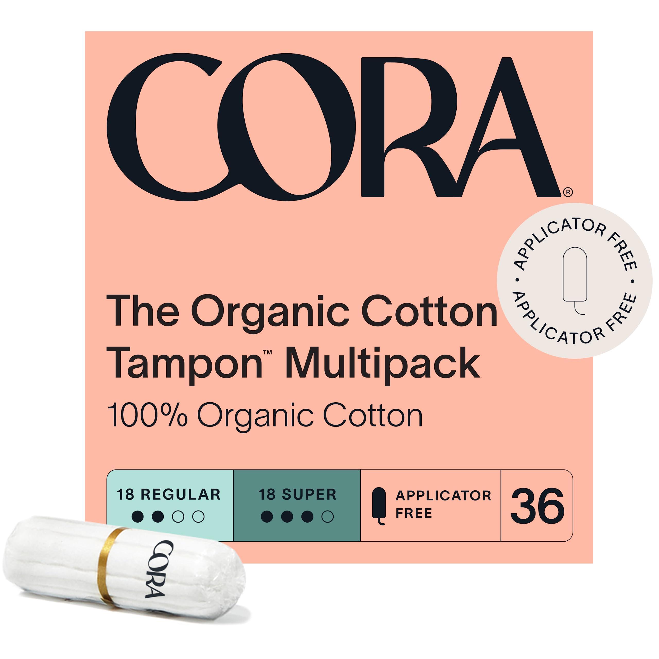 Cora Cora Variety-Pack Organic Cotton NON-APPLICATOR Tampons (36 Count; 18 Regular & 18 Super APPLICATOR-FREE)