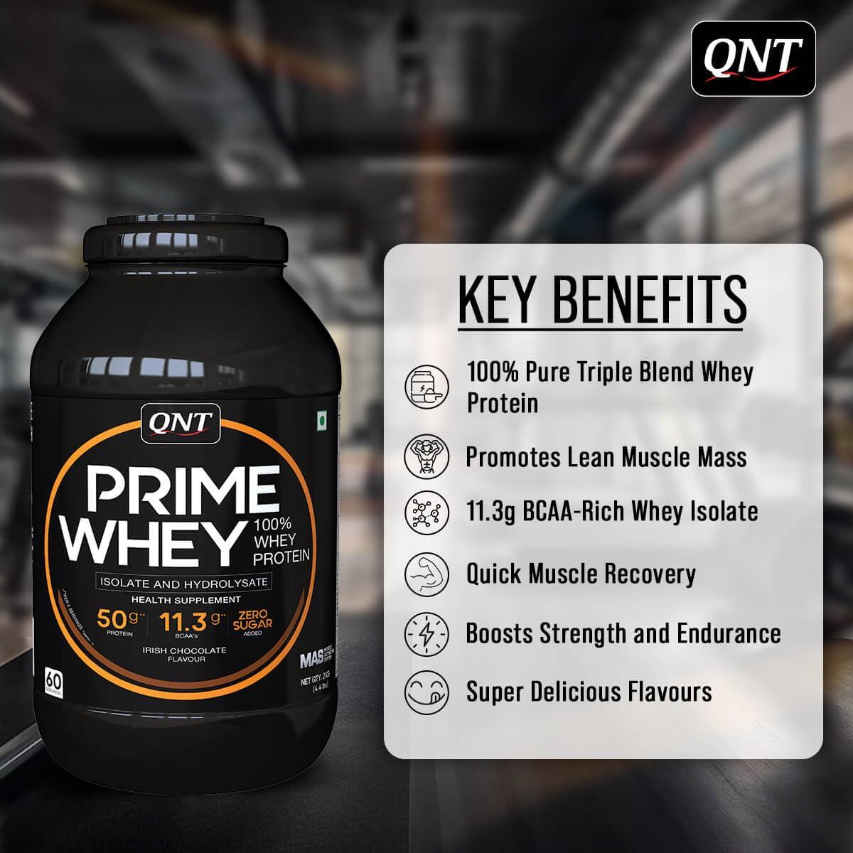 QNT QNT Prime Whey Protein Powder | Kesar Kaju Pista, 1 Kg | Triple Blend of Whey Isolate, Concentrate & Hydrolysate | 25g Protein, 5.9g BCAA per Scoop | Best Whey Protein Powder for Men & Women