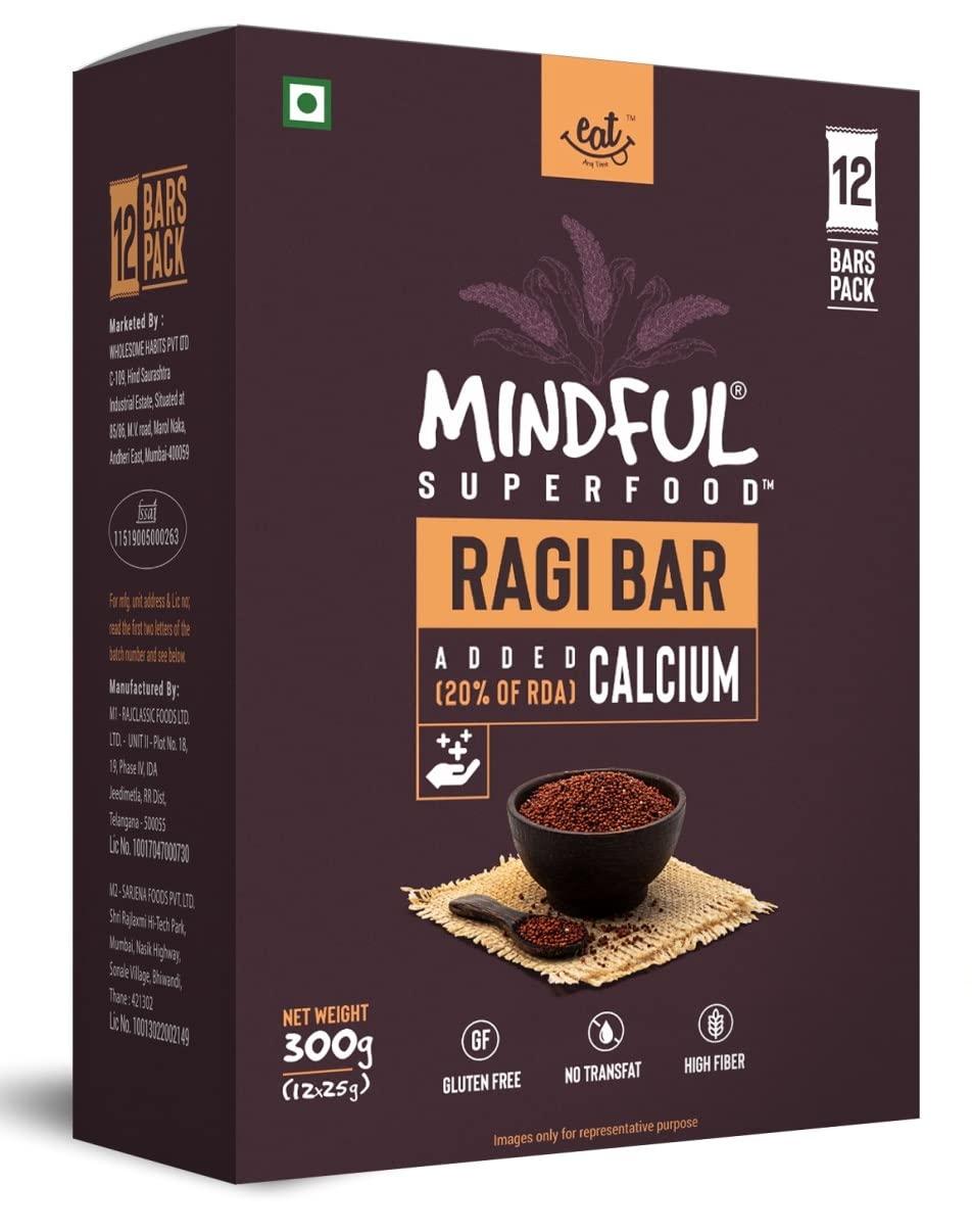 EAT Anytime Eat Anytime Mindful Healthy Energy Ragi Bar | Gluten Free & High Fiber | Energy Bar Sugar Free | High Protein Bar | Healthy Bar & Breakfast Protein Bar | Ragi Bar/Energy Bar-300gm(12pcs of 25gm)