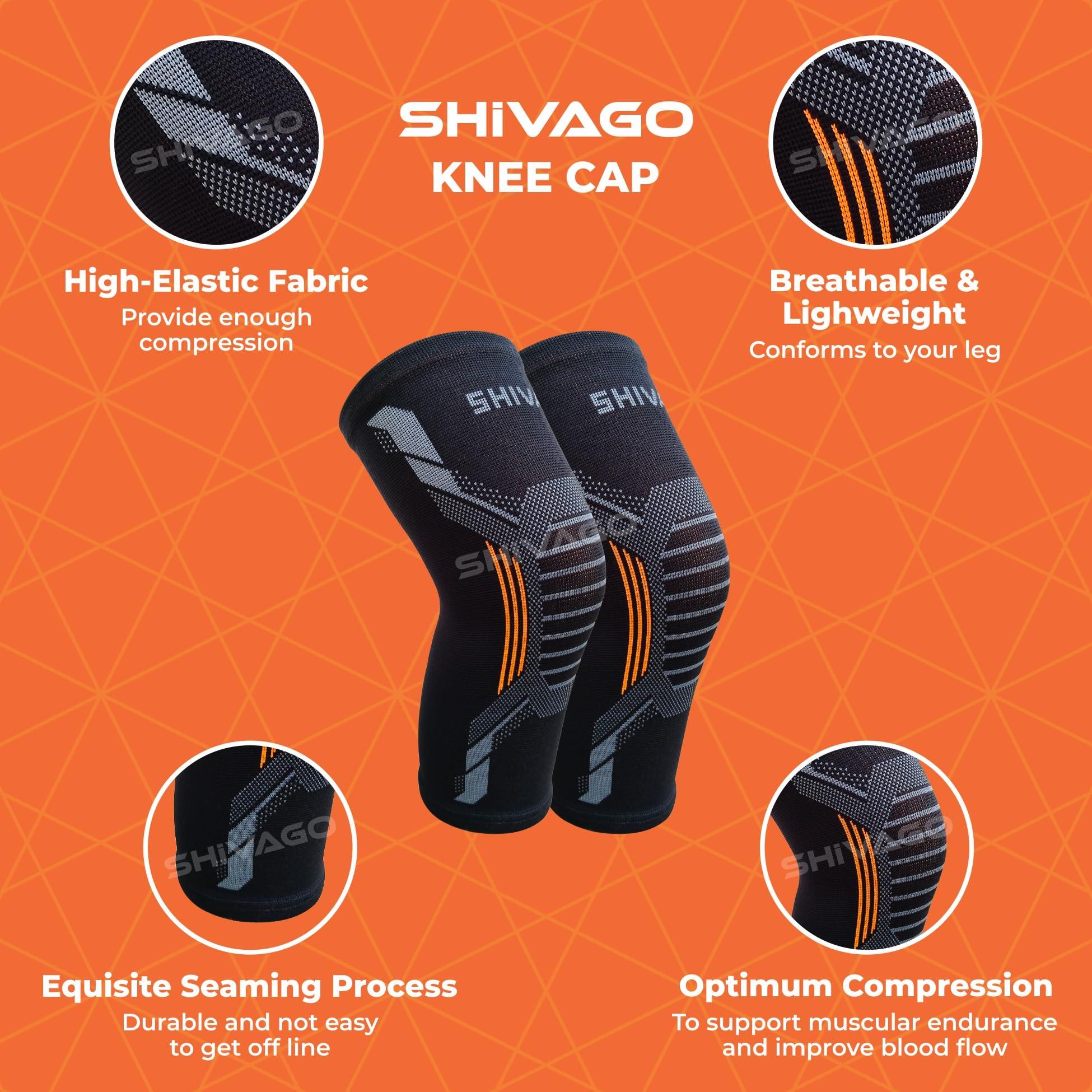 SHIVAGO Shivago 3D Seamless Compression Knee Cap for Men, Women, Gym. Sports | Pain Relief Knee Support | Knee Sleeve Leg Braces | Knee Socks (SVGVCT0032, L)