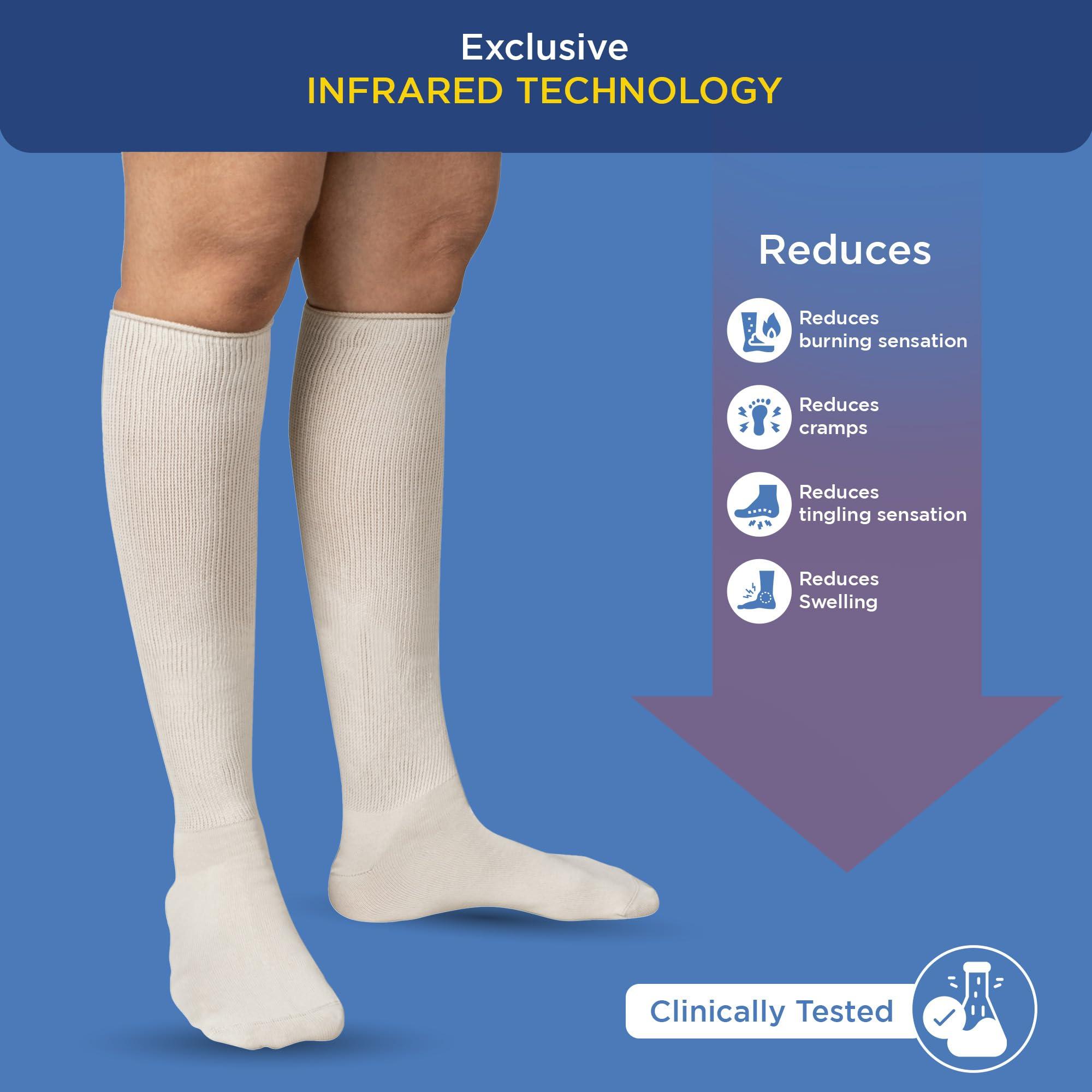 Syounaa Syounaa Socks for Diabetes & Neuropathy Knee Length for Men & Women | Reduces Cramps, Swelling, Burning sensation & Pain relief | Superior Infrared Celliant Technology | Beige, 1 pair
