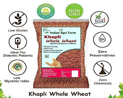 IAgriFarm Iagrifarm Khapli Wheat/Emmer Wheat (Long Grain) - 1 kg - Low Gluten, Glycaemic Index (GI)
