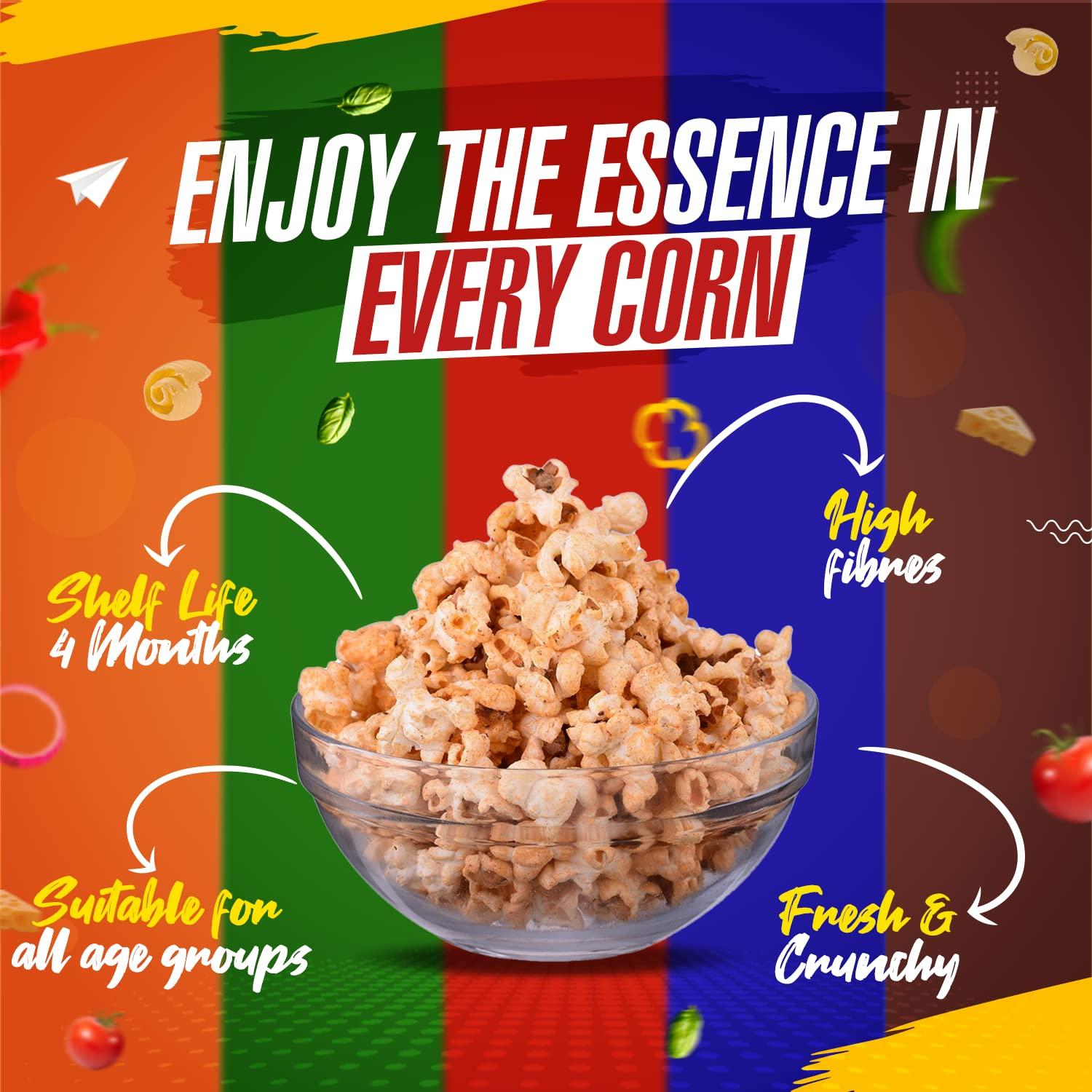Angels Angels Puffycorns Flavoured Ready to Eat Popcorn - Mix Flavour - Pack of 6 Units (2 Cheese, 1 Tangy Tomato, 1 Butter Salted, 1 Peri Peri & 1 Caramel)