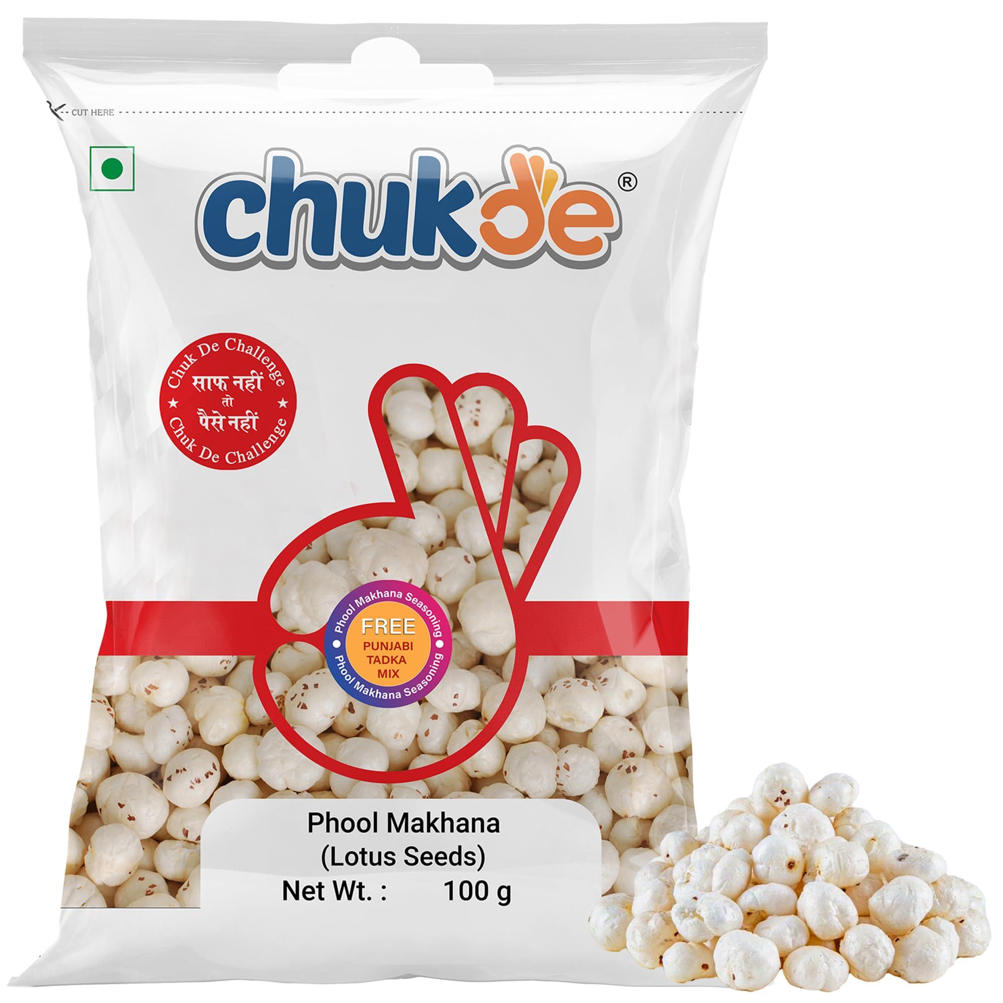 CHUKDE Chukde Phool Makhana - Fox Nuts - 100 Gm: Low-Calorie, Rich in Protein, Antioxidants, and Heart-Healthy Snack. Perfect for Sabzi, Kheer, Pilaf, and Curries.