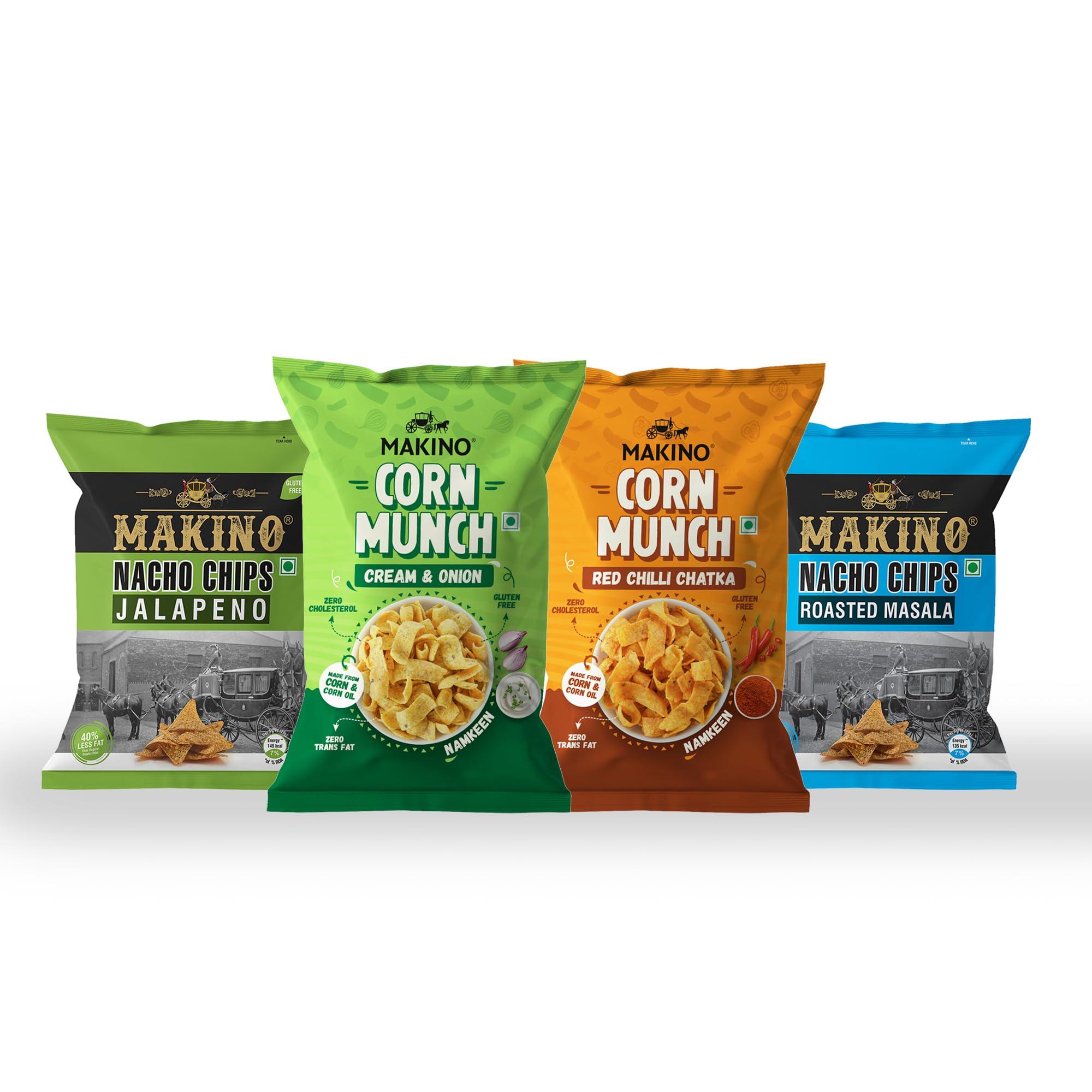 Makino Makino Cornax (2 Nacho Chips, 2 Corn Munch)(Each 60/150 gm)(Pack of 4)