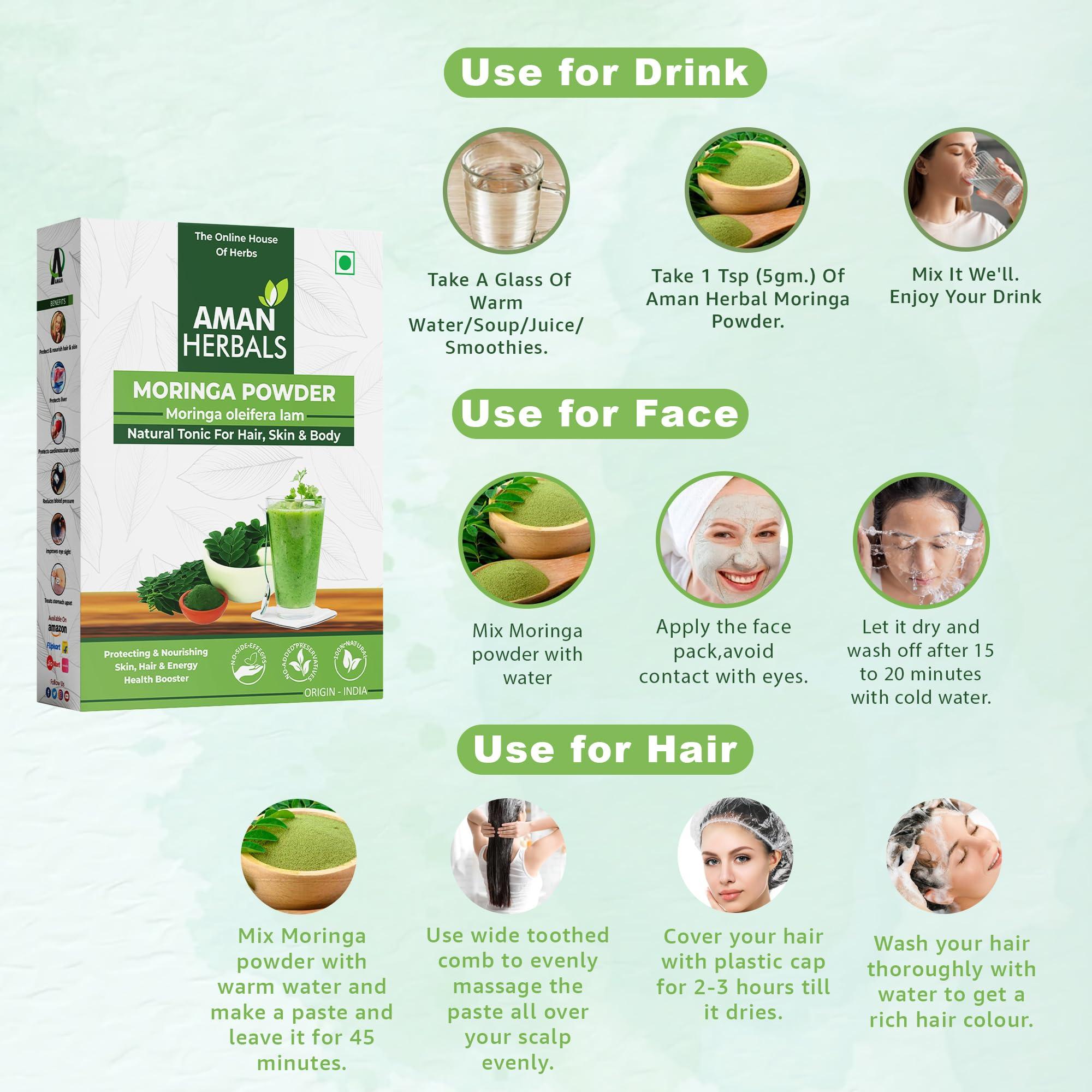 AMAN AMAN HERBALS - Natural 100% Pure Organic India Moringa Powder (250gm Pack of 1)